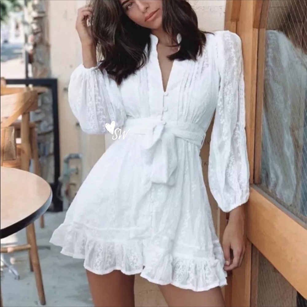 Boho Crochet Eyelet Button Up Gypsy Dress white - Picture 5 of 15